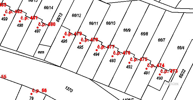 Smržice 477 na parcele st. 494 v KÚ Smržice, Katastrální mapa
