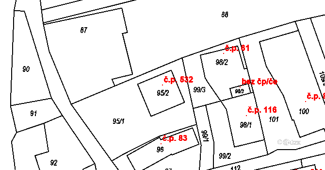 Záblatí 532, Bohumín na parcele st. 95/2 v KÚ Záblatí u Bohumína, Katastrální mapa
