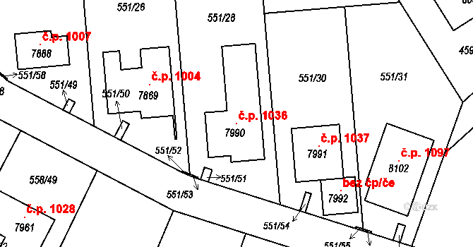 Beroun-Závodí 1036, Beroun na parcele st. 7990 v KÚ Beroun, Katastrální mapa