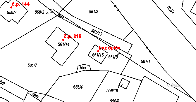 Málkov 105966461 na parcele st. 561/16 v KÚ Ahníkov, Katastrální mapa