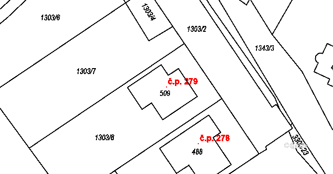 Březník 279 na parcele st. 509 v KÚ Březník, Katastrální mapa
