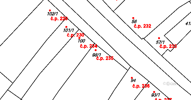Micmanice 235, Strachotice na parcele st. 98/1 v KÚ Micmanice, Katastrální mapa