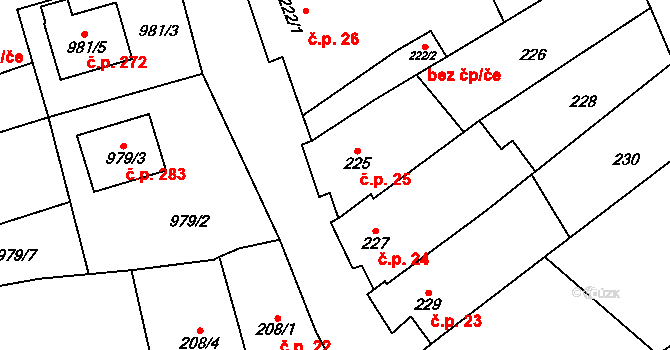 Suchohrdly 25 na parcele st. 225 v KÚ Suchohrdly u Znojma, Katastrální mapa