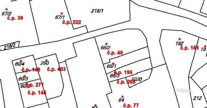 Kokory 40 na parcele st. 66/2 v KÚ Kokory, Katastrální mapa