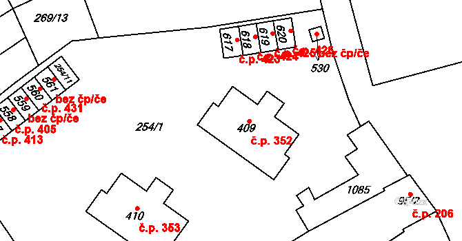 Kokory 352 na parcele st. 409 v KÚ Kokory, Katastrální mapa