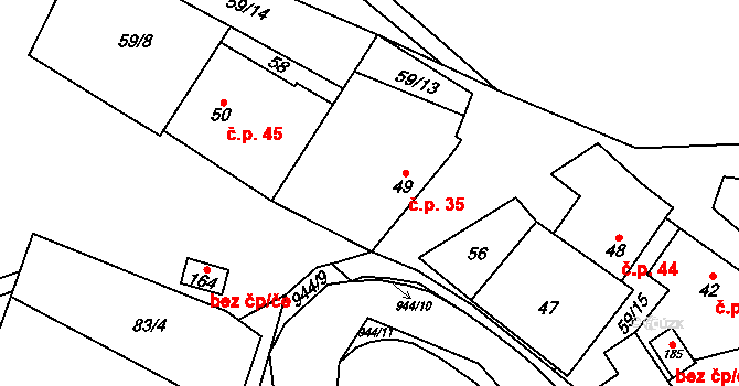 Lipník nad Bečvou V-Podhoří 35, Lipník nad Bečvou na parcele st. 49 v KÚ Podhoří na Moravě, Katastrální mapa