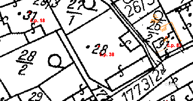 Chlístovice 38 na parcele st. 28 v KÚ Chlístovice, Katastrální mapa