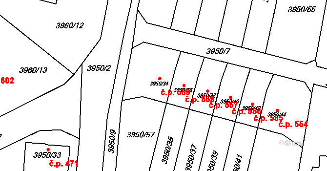 Žižkov 559, Kutná Hora na parcele st. 3950/34 v KÚ Kutná Hora, Katastrální mapa