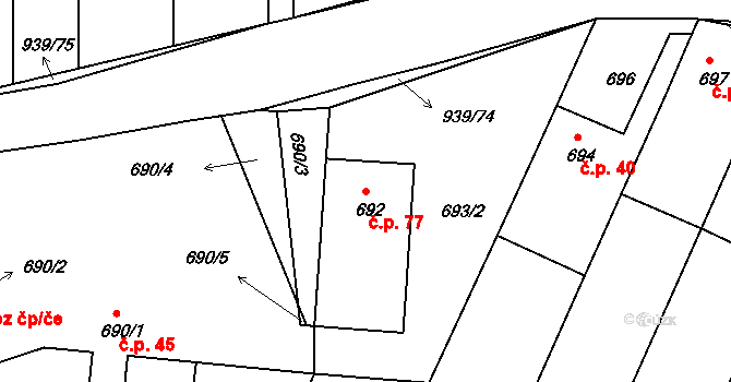 Mokré 77, Litvínovice na parcele st. 692 v KÚ Litvínovice, Katastrální mapa