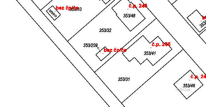Myslibořice 119117461 na parcele st. 353/209 v KÚ Myslibořice, Katastrální mapa