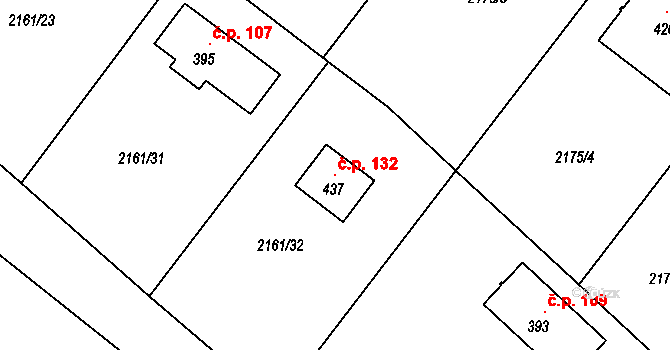 Turkovice 132, Ondřejov na parcele st. 437 v KÚ Turkovice u Ondřejova, Katastrální mapa