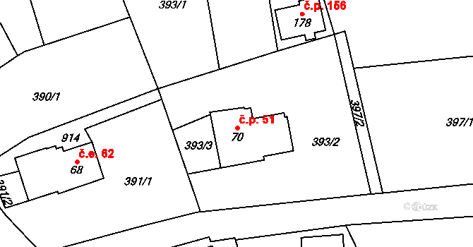 Kokonín 51, Jablonec nad Nisou na parcele st. 70 v KÚ Kokonín, Katastrální mapa