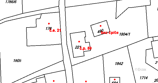 Huntířov 59, Skuhrov na parcele st. 221 v KÚ Skuhrov u Železného Brodu, Katastrální mapa