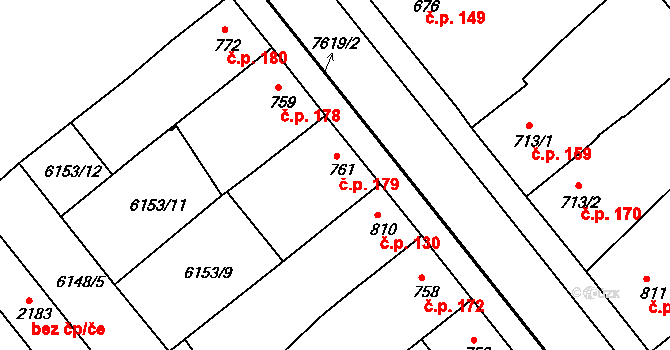 Telč-Štěpnice 179, Telč na parcele st. 761 v KÚ Telč, Katastrální mapa