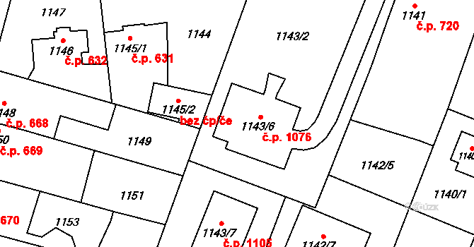 Sadská 1076 na parcele st. 1143/6 v KÚ Sadská, Katastrální mapa