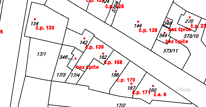 Černuc 158 na parcele st. 182 v KÚ Černuc, Katastrální mapa