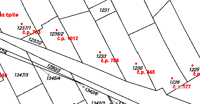Rohatec 786 na parcele st. 1233 v KÚ Rohatec, Katastrální mapa