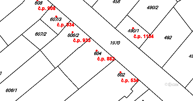 Mistřín 882, Svatobořice-Mistřín na parcele st. 604 v KÚ Mistřín, Katastrální mapa