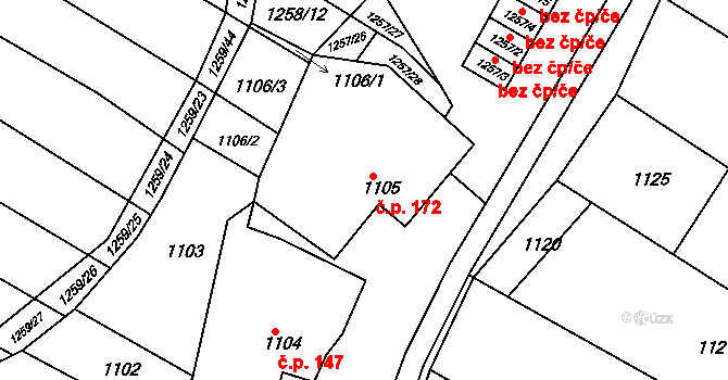 Svatobořice 172, Svatobořice-Mistřín na parcele st. 1105 v KÚ Svatobořice, Katastrální mapa
