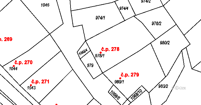 Šardice 278 na parcele st. 978/1 v KÚ Šardice, Katastrální mapa