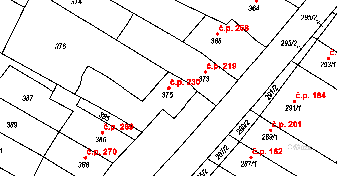 Milokošť 230, Veselí nad Moravou na parcele st. 375 v KÚ Milokošť, Katastrální mapa