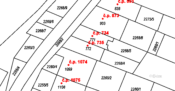 Kyjov 735 na parcele st. 772 v KÚ Kyjov, Katastrální mapa