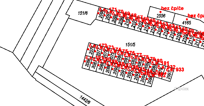 Kyjov 174 na parcele st. 2078 v KÚ Kyjov, Katastrální mapa