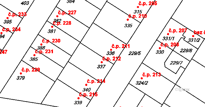 Humny 211, Pchery na parcele st. 336 v KÚ Pchery, Katastrální mapa