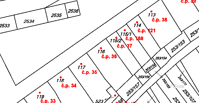 Chvalkovice na Hané 36, Ivanovice na Hané na parcele st. 116 v KÚ Chvalkovice na Hané, Katastrální mapa