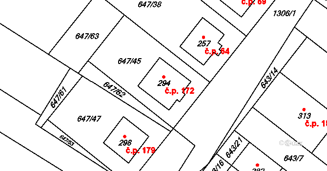 Rychtářov 172, Vyškov na parcele st. 294 v KÚ Rychtářov, Katastrální mapa