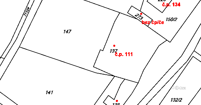 Milotice nad Opavou 111 na parcele st. 137 v KÚ Jelení u Bruntálu, Katastrální mapa