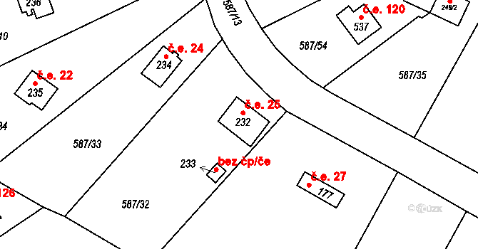 Vidovice 25, Kunice na parcele st. 232 v KÚ Dolní Lomnice u Kunic, Katastrální mapa