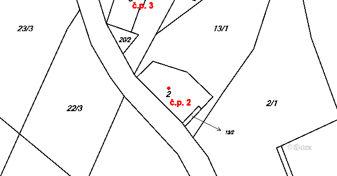 Želechy 2, Lomnice nad Popelkou na parcele st. 2 v KÚ Želechy, Katastrální mapa