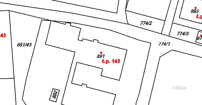 Radvanice 143 na parcele st. 891 v KÚ Radvanice v Čechách, Katastrální mapa