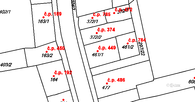 Úpice 449 na parcele st. 461/1 v KÚ Úpice, Katastrální mapa