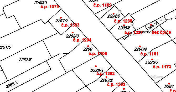 Mikulov 1108 na parcele st. 2290 v KÚ Mikulov na Moravě, Katastrální mapa