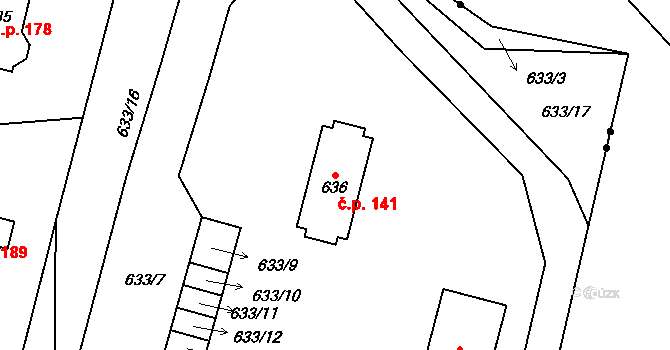 Kvaň 141, Zaječov na parcele st. 636 v KÚ Kvaň, Katastrální mapa