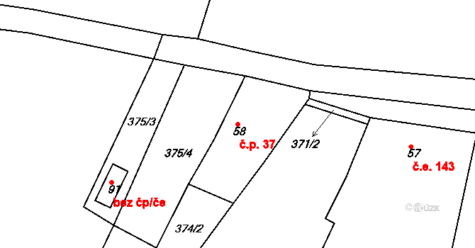 Borek 37, Stráž na parcele st. 58 v KÚ Borek u Tachova, Katastrální mapa