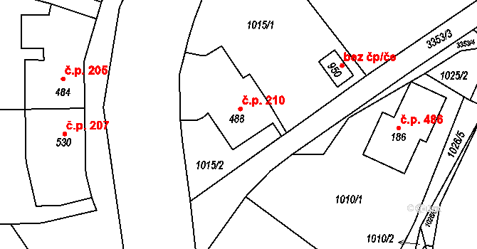 Hradec nad Svitavou 210 na parcele st. 488 v KÚ Hradec nad Svitavou, Katastrální mapa