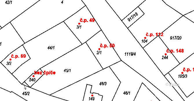 Chvalčov 50 na parcele st. 2/1 v KÚ Chvalčov, Katastrální mapa