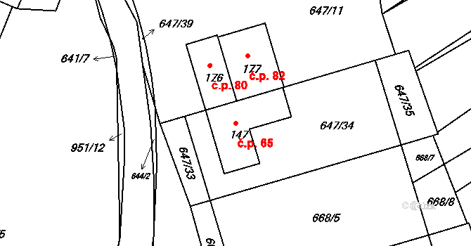 Milovice 65, Soběsuky na parcele st. 147 v KÚ Milovice, Katastrální mapa