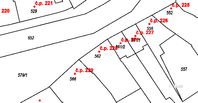 Čertoryje 228, Charváty na parcele st. 562 v KÚ Charváty, Katastrální mapa