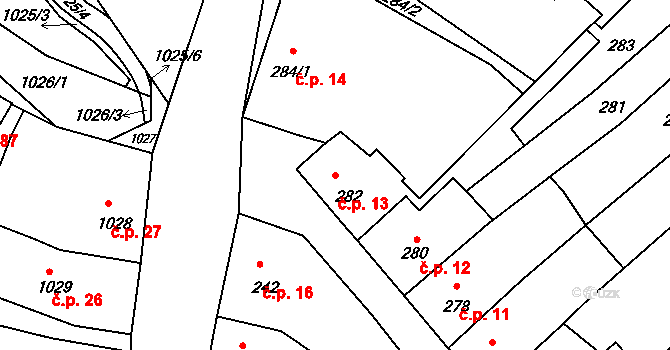 Mimoň IV 13, Mimoň na parcele st. 282 v KÚ Mimoň, Katastrální mapa