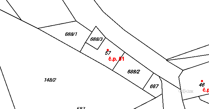 Dobkovičky 51, Velemín na parcele st. 57 v KÚ Dobkovičky, Katastrální mapa