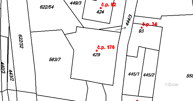 Straškov 176, Straškov-Vodochody na parcele st. 429 v KÚ Straškov, Katastrální mapa