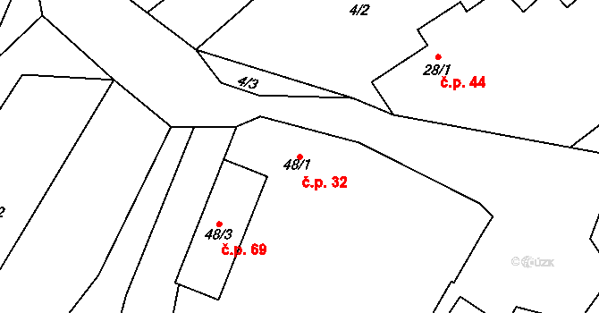 Hřmenín 32, Markvartice na parcele st. 48/1 v KÚ Hřmenín, Katastrální mapa