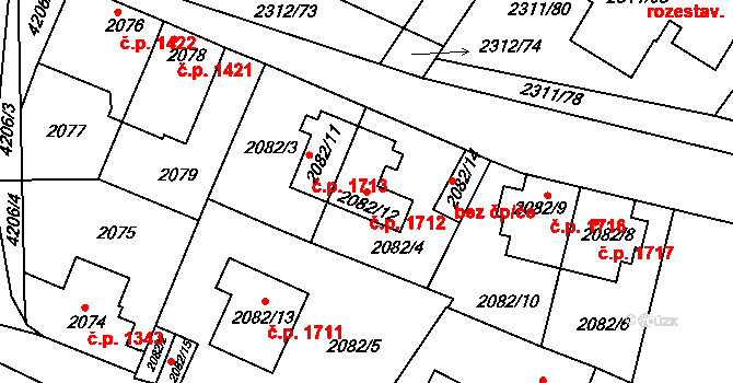 Roudnice nad Labem 1712 na parcele st. 2082/12 v KÚ Roudnice nad Labem, Katastrální mapa