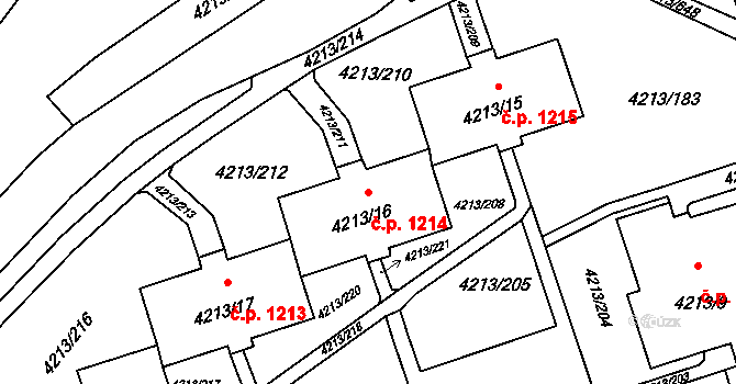 Lutyně 1214, Orlová na parcele st. 4213/16 v KÚ Horní Lutyně, Katastrální mapa