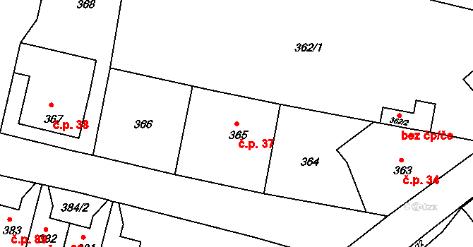 Děčín XII-Vilsnice 37, Děčín na parcele st. 365 v KÚ Vilsnice, Katastrální mapa
