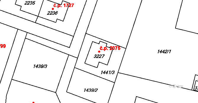 Hořice 2075 na parcele st. 3227 v KÚ Hořice v Podkrkonoší, Katastrální mapa